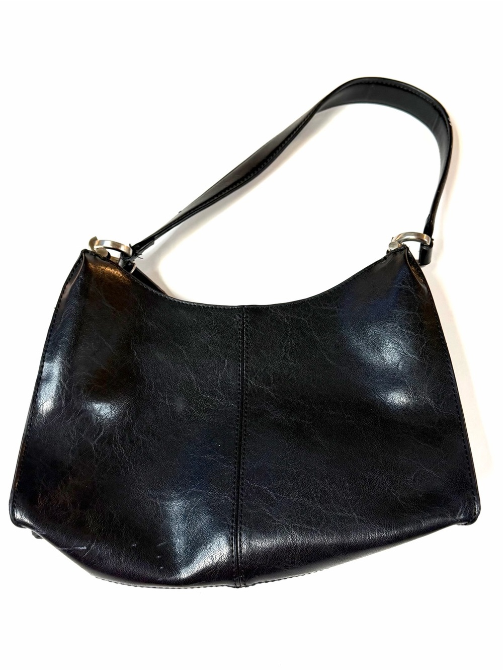 Vintage Y2K Liz Claiborne Shoulder Bag Solid Black Faux Leather Classic #4311